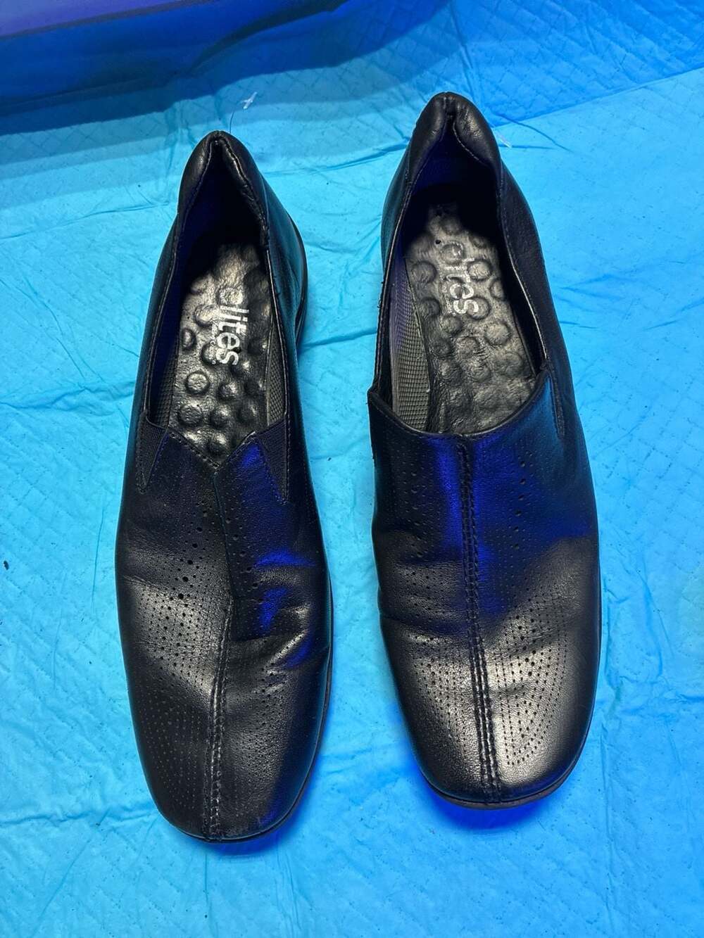 Walking Cradles Elites Black Leather Perforated Slip-On Loafers